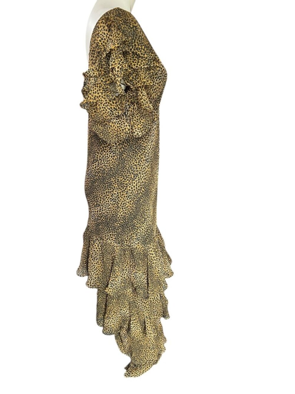 Shape FX By Newport News Womens Dress Size 3X Tan Black Cheetah Ruffle Maxi - Picture 5 of 8